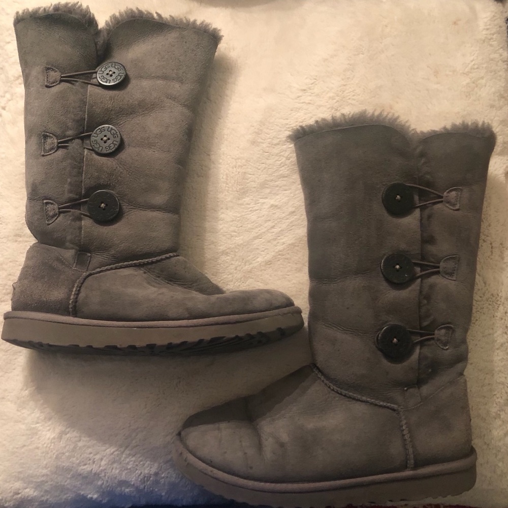 Gray Ugg Boots with Buttons- Size 8